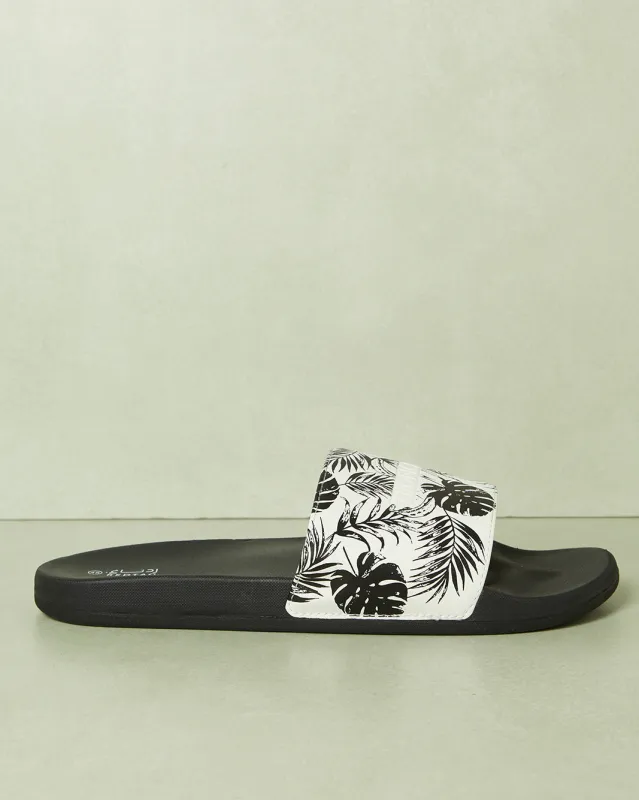 Men Black And White Printed Slide sold by Redtag