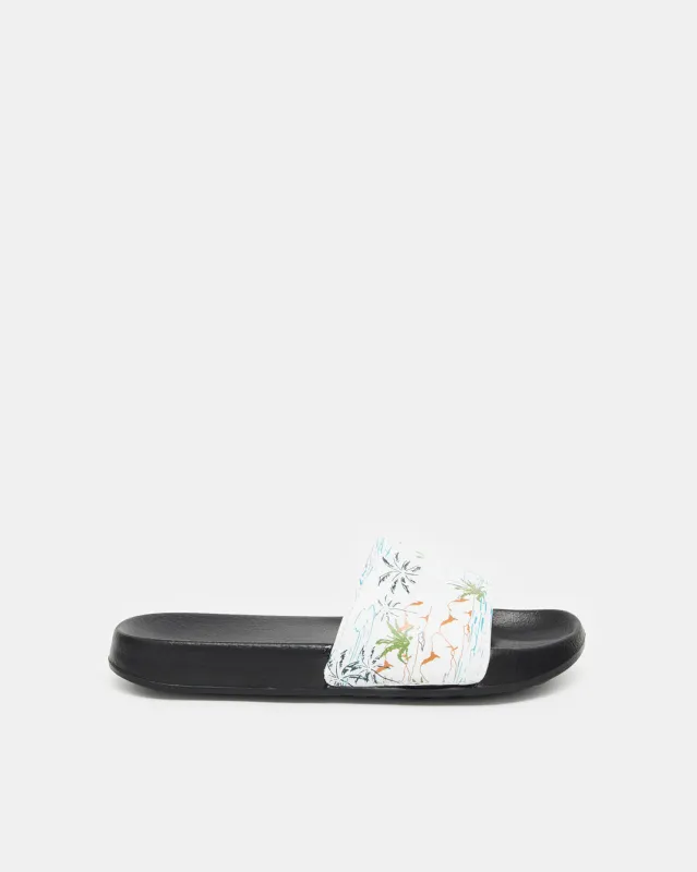 Senior Boys White Printed Slide sold by Redtag