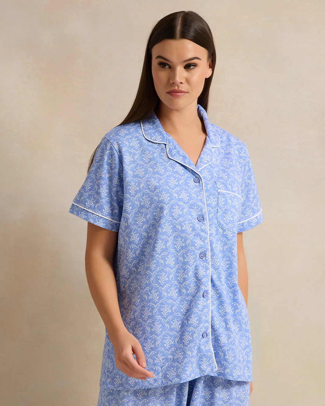 Women Blue Printed Collared Pyjama Set (2 Piece) sold by Redtag product image thumbnail 2