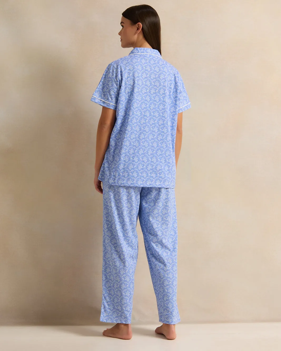 Women Blue Printed Collared Pyjama Set (2 Piece) sold by Redtag product image thumbnail 4