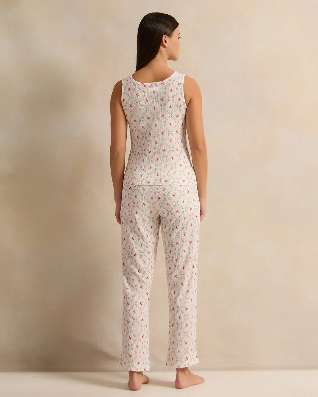 Women White Floral Print Waffle Cami Set (2 Piece) sold by Redtag product image thumbnail 4