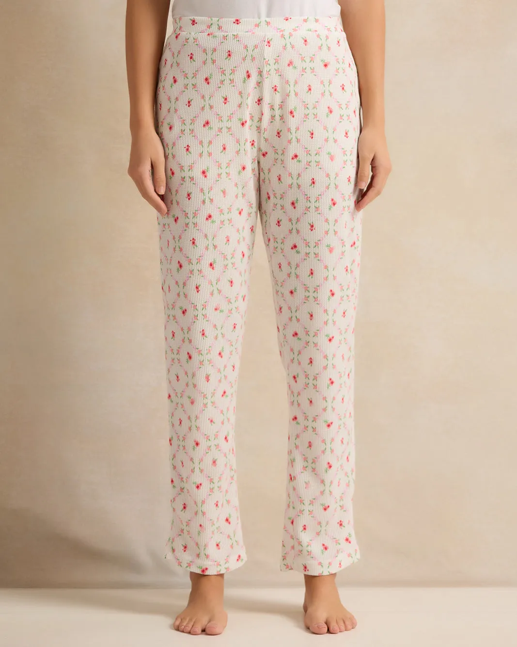 Women White Floral Print Waffle Cami Set (2 Piece) sold by Redtag product image thumbnail 3