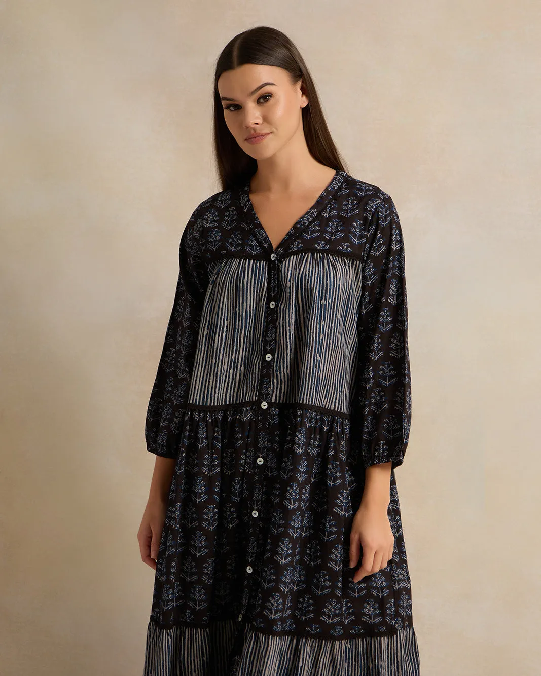 Women Black Long Sleeve Tiered Lace Nightgown sold by Redtag product image thumbnail 2