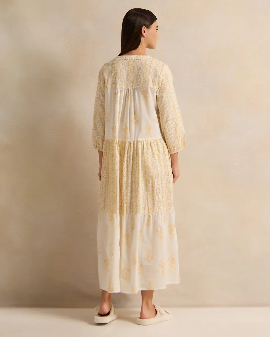Women Yellow Sleeve Tiered Lace Nightgown sold by Redtag product image thumbnail 3