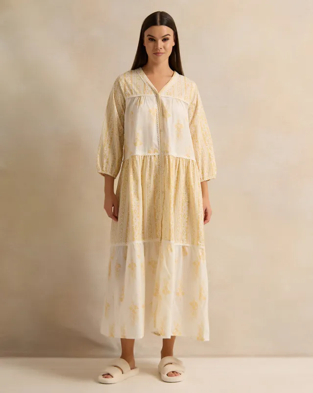 Women Yellow Sleeve Tiered Lace Nightgown sold by Redtag