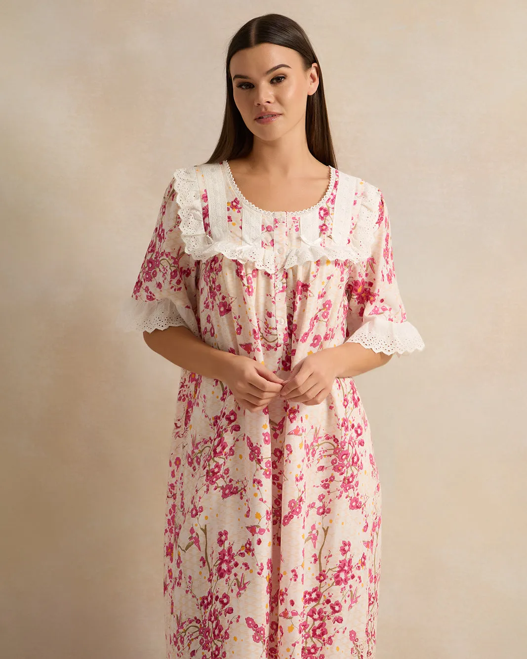 Women Pink Flower Frill Lace Nightgown sold by Redtag product image thumbnail 2