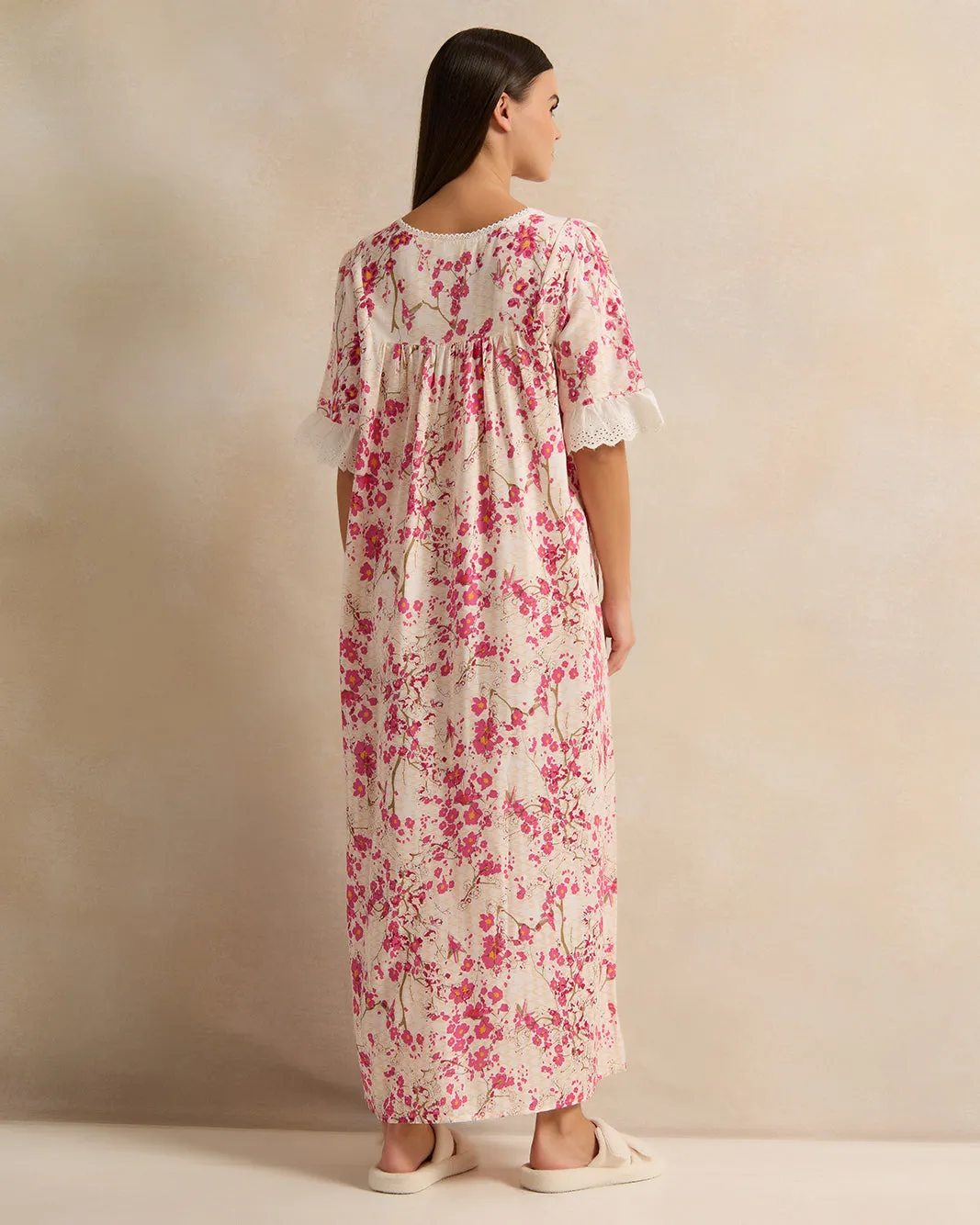 Women Pink Flower Frill Lace Nightgown sold by Redtag product image thumbnail 3