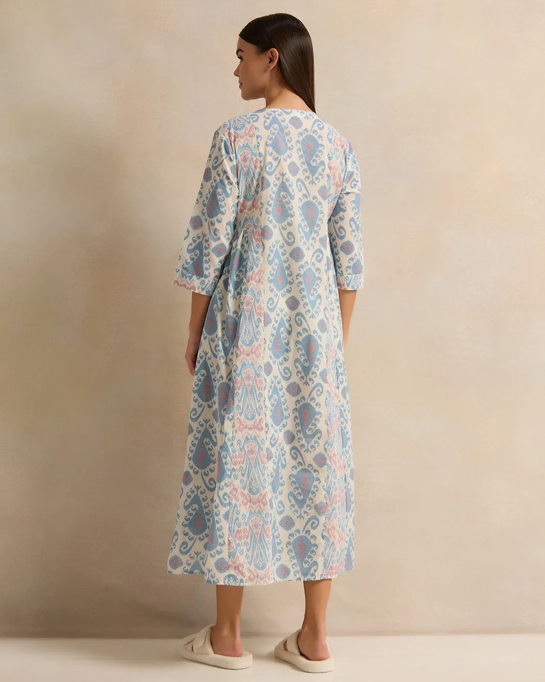Women Blue Printed Lurex Nightgown sold by Redtag product image thumbnail 3