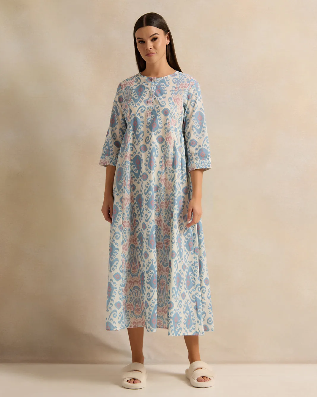 Women Blue Printed Lurex Nightgown sold by Redtag product image thumbnail 4