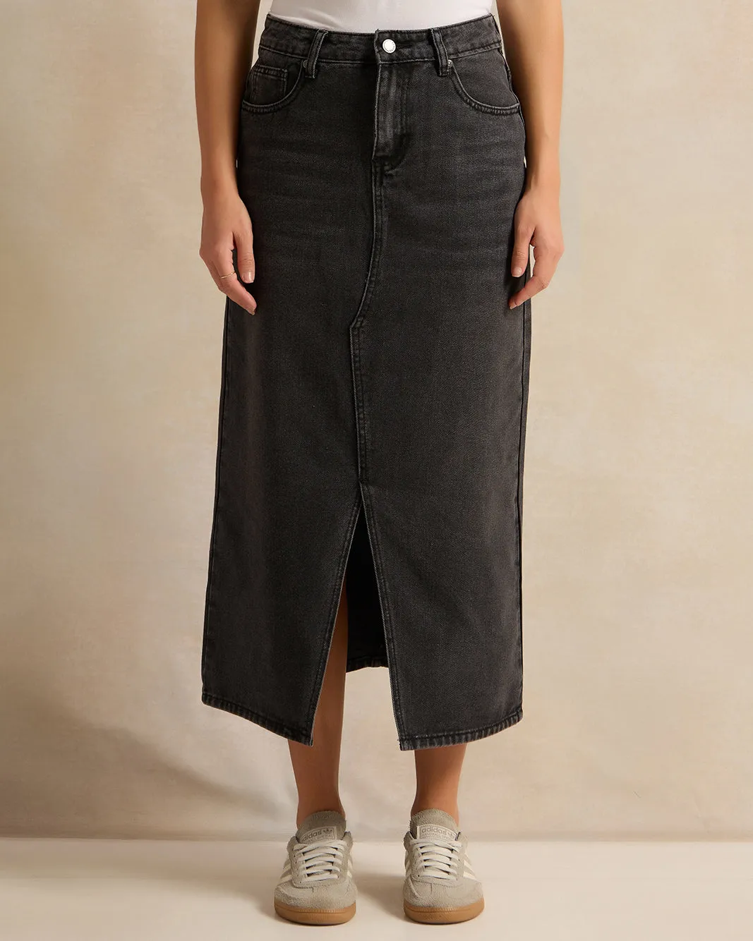 Women Charcoal Denim Skirt sold by Redtag