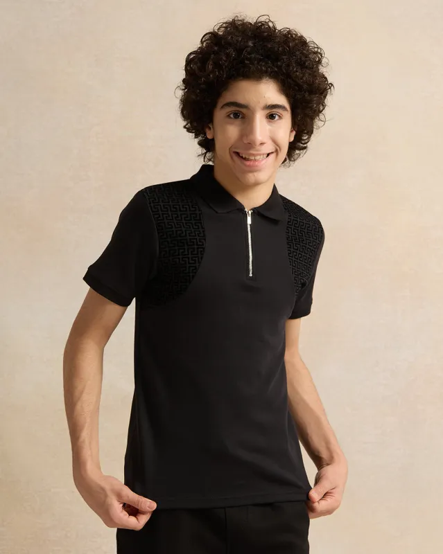Senior Boys Black Cut And Sew Polo T-Shirt sold by Redtag