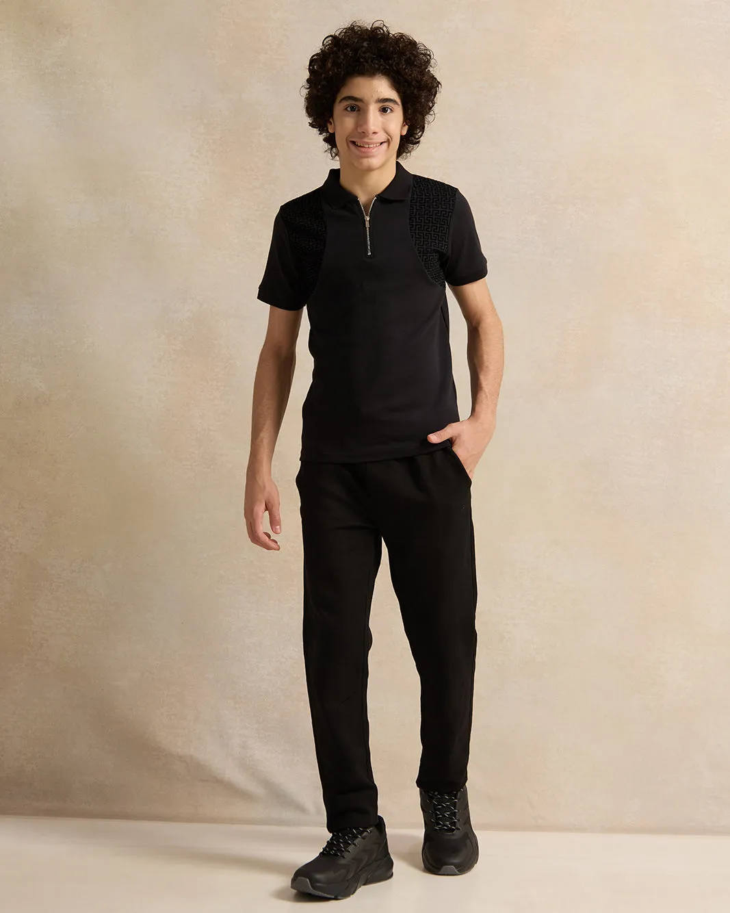 Senior Boys Black Cut And Sew Polo T-Shirt sold by Redtag product image thumbnail 2