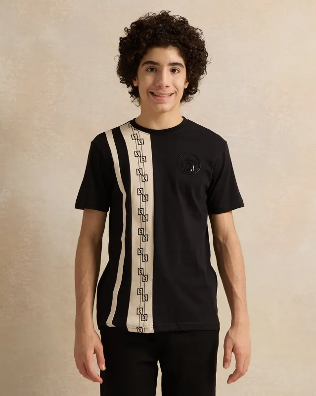 Senior Boys Black Embellished T-Shirt sold by Redtag