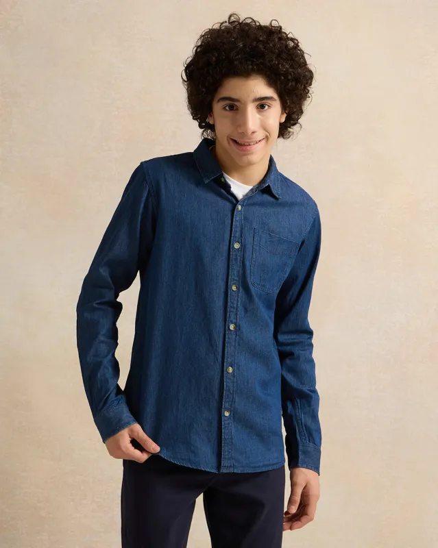 Senior Boys Blue Denim Shirt With White Printed T-Shirt (2 Piece) sold by Redtag