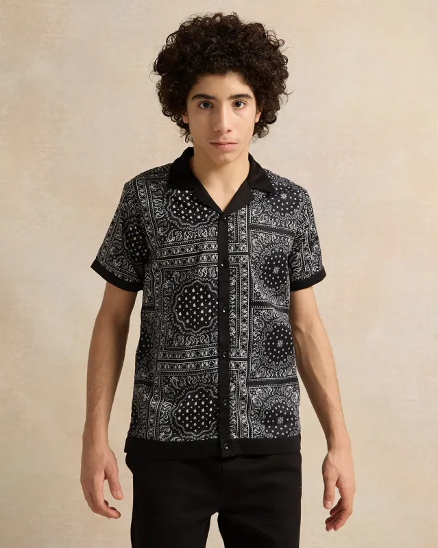 Senior Boys Black Printed Shirt sold by Redtag