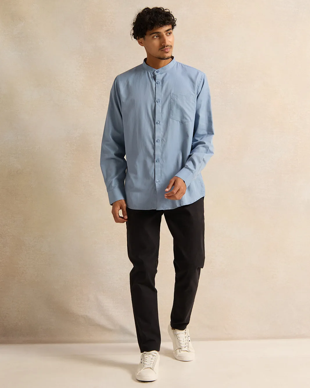 Men Blue Mandarin Casual Shirt sold by Redtag product image thumbnail 2