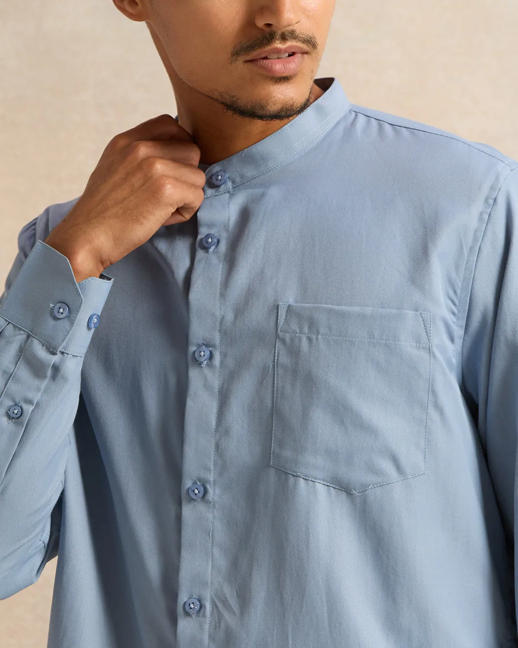 Men Blue Mandarin Casual Shirt sold by Redtag product image thumbnail 4