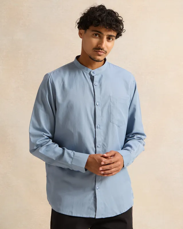 Men Blue Mandarin Casual Shirt made by Redtag