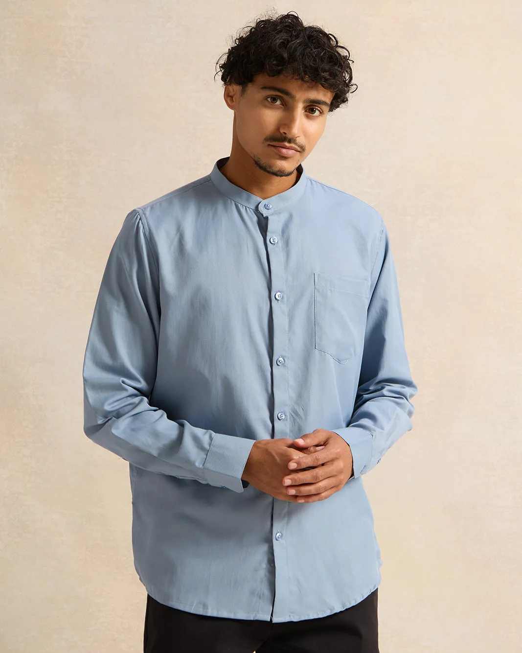 Men Blue Mandarin Casual Shirt sold by Redtag