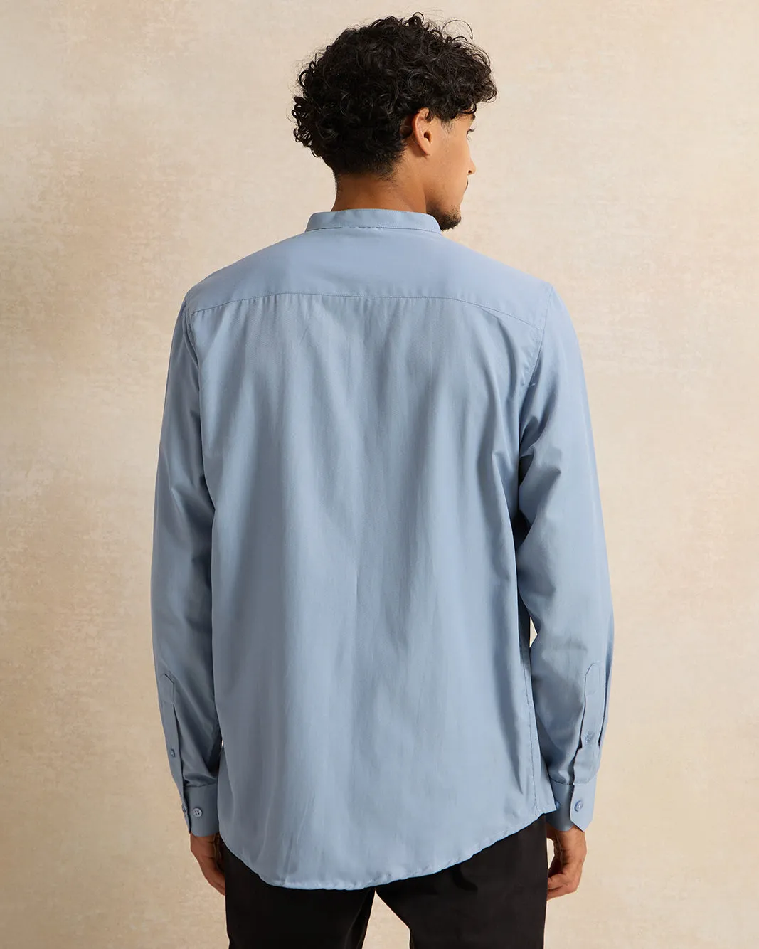 Men Blue Mandarin Casual Shirt sold by Redtag product image thumbnail 3