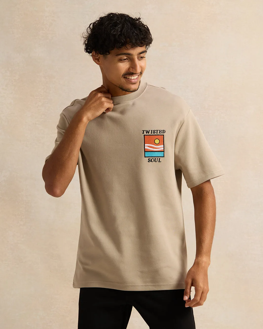 Men Beige Printed T-Shirt sold by Redtag