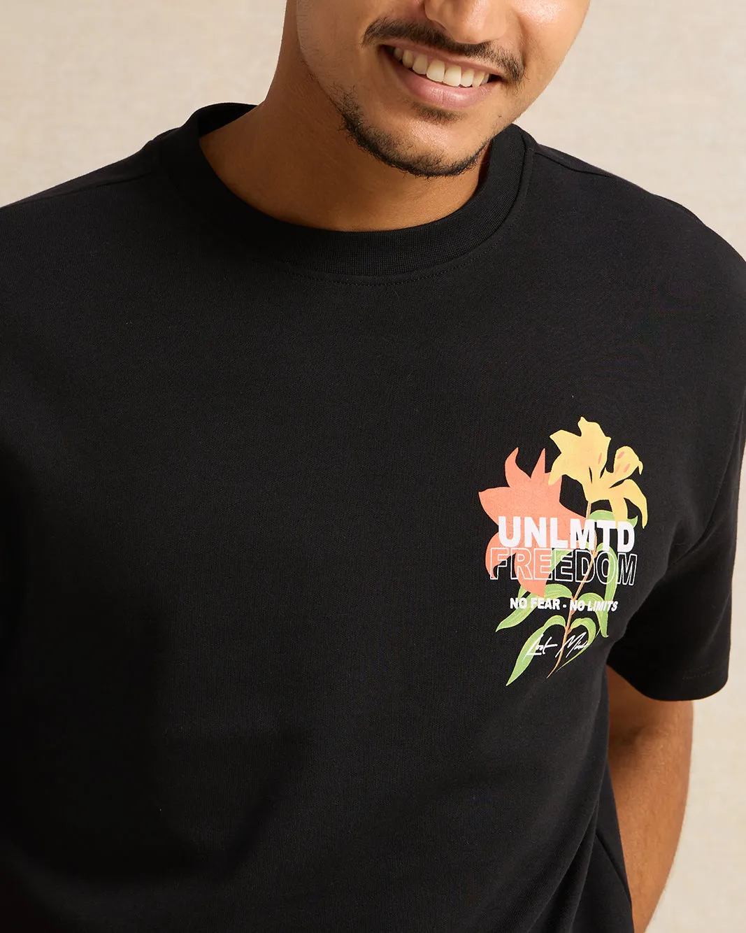 Men Black Printed T-Shirt sold by Redtag product image thumbnail 4