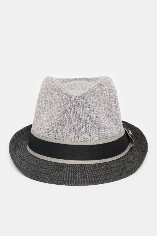 Boys Grey And Black Fedora Hat With Band sold by Redtag