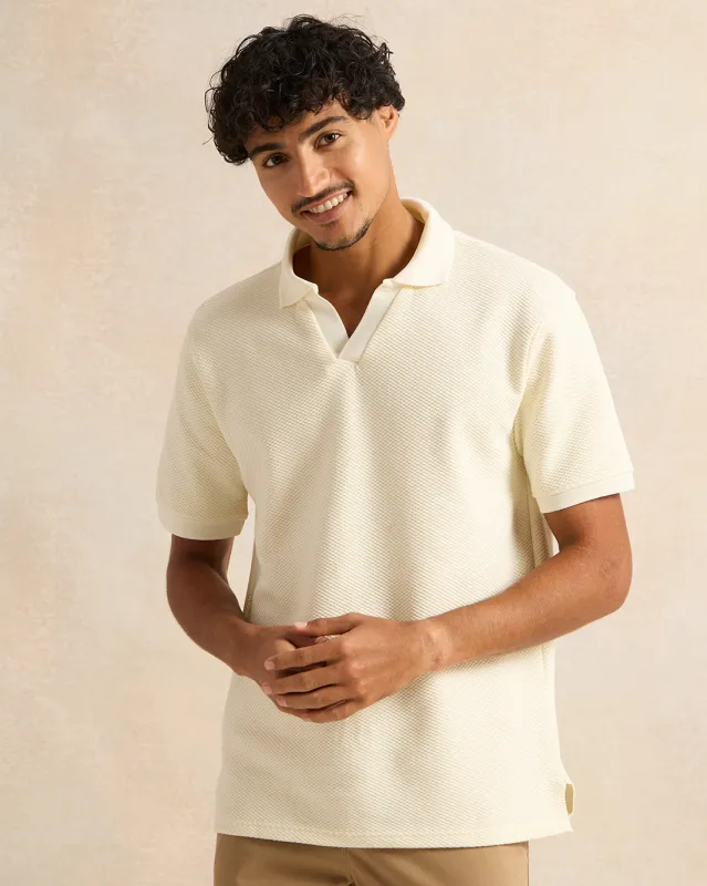 Men Ivory Jacquard Polo Shirt sold by Redtag