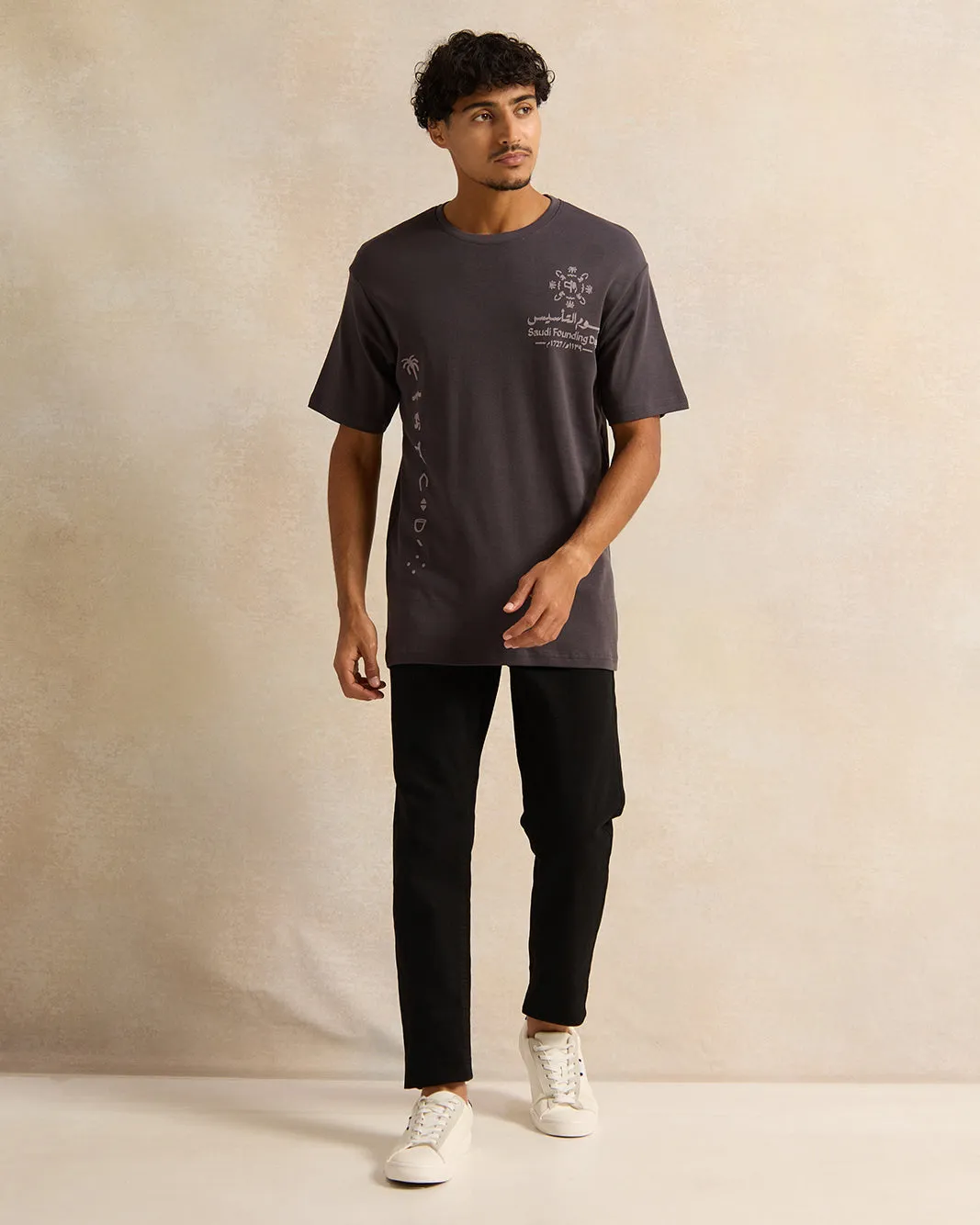 Men Charcoal KSA Foundation Day T-Shirt sold by Redtag product image thumbnail 2