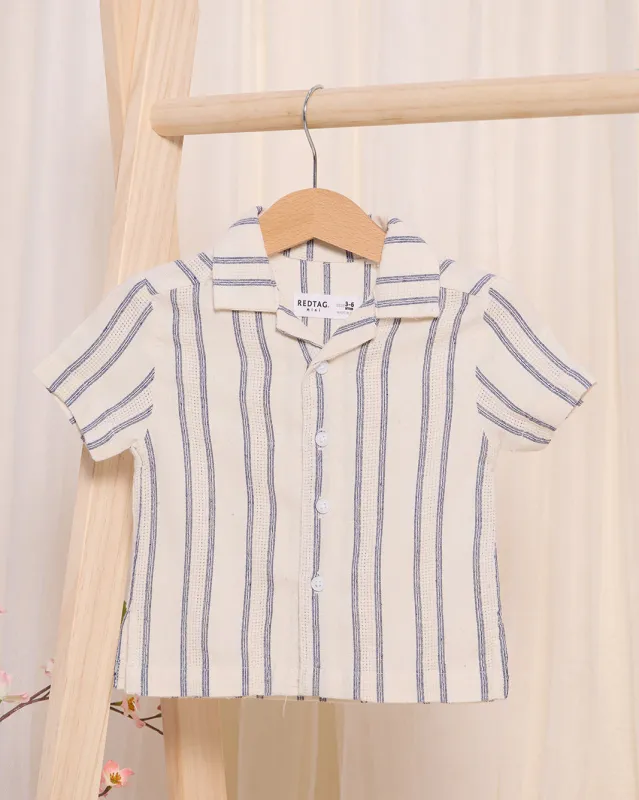 Infant Boys White And Blue Striped Resort Shirt sold by Redtag