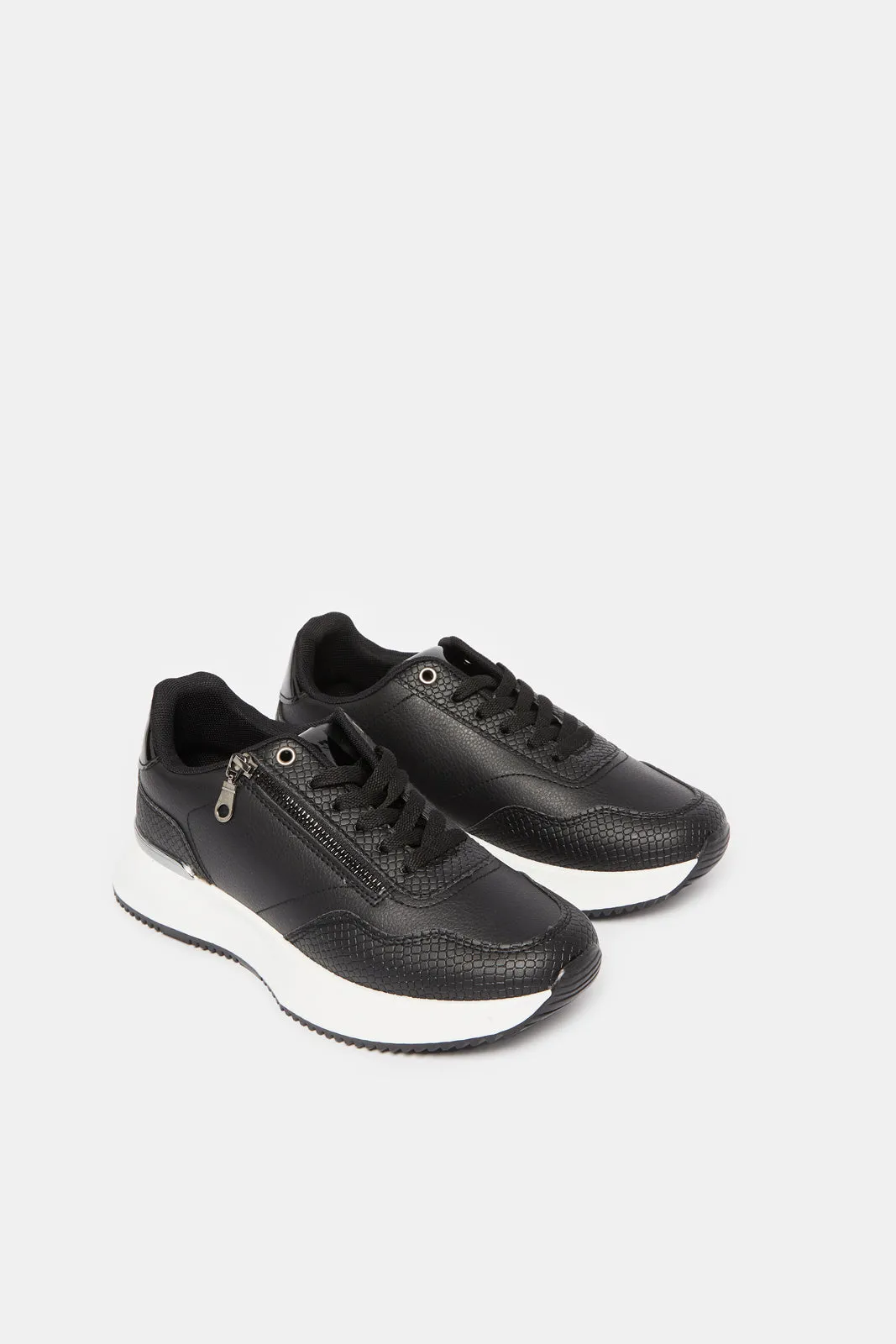 Women Black Textured Lace Up Sneakers sold by Redtag product image thumbnail 2