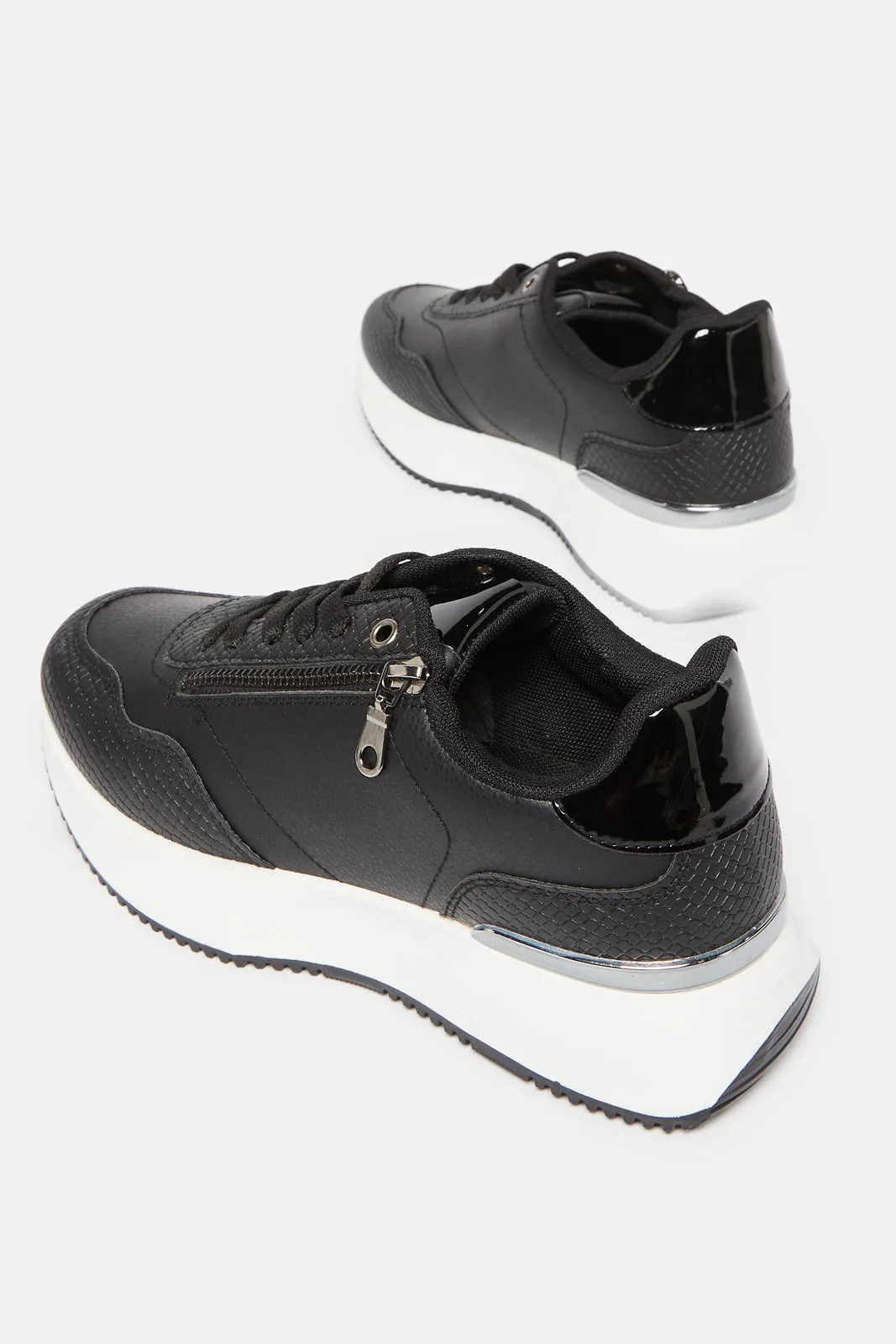 Women Black Textured Lace Up Sneakers sold by Redtag product image thumbnail 4