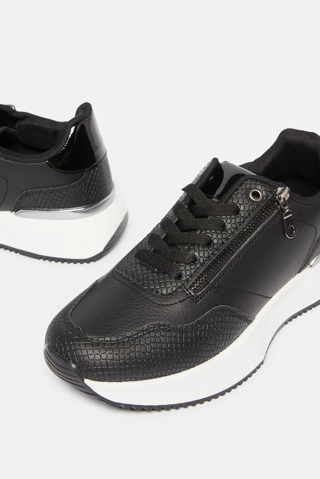 Women Black Textured Lace Up Sneakers sold by Redtag product image thumbnail 3