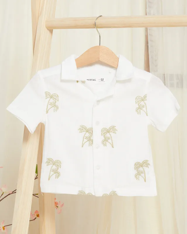Infant Boys White Palm Embroidered Shirt sold by Redtag