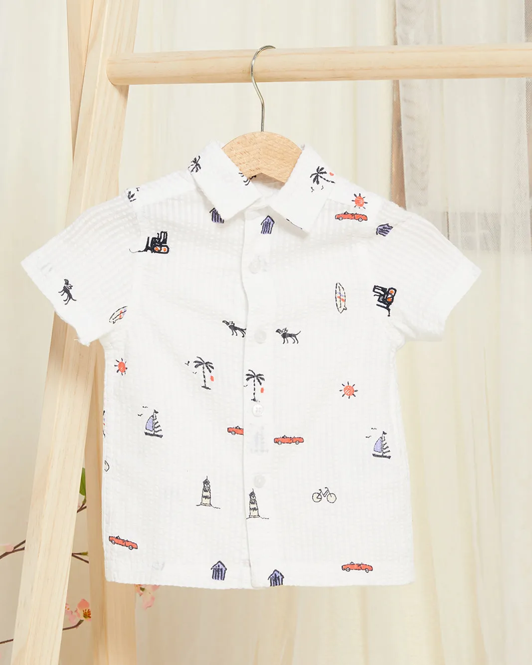 Infant Boys White Seersucker Printed Shirt sold by Redtag