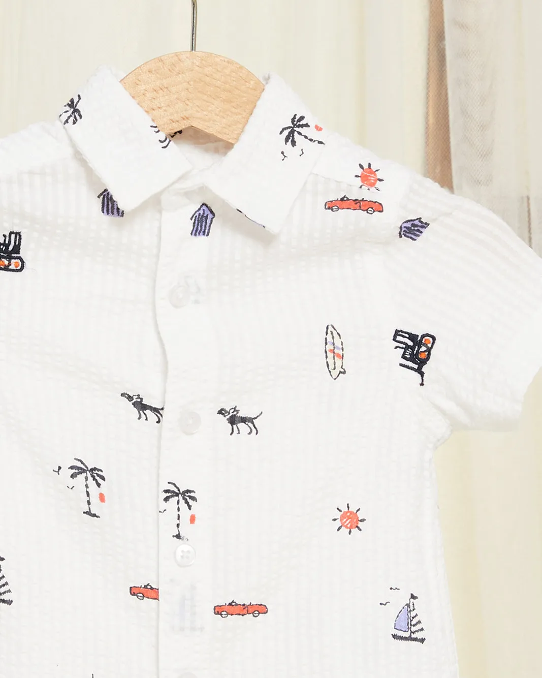 Infant Boys White Seersucker Printed Shirt sold by Redtag product image thumbnail 2