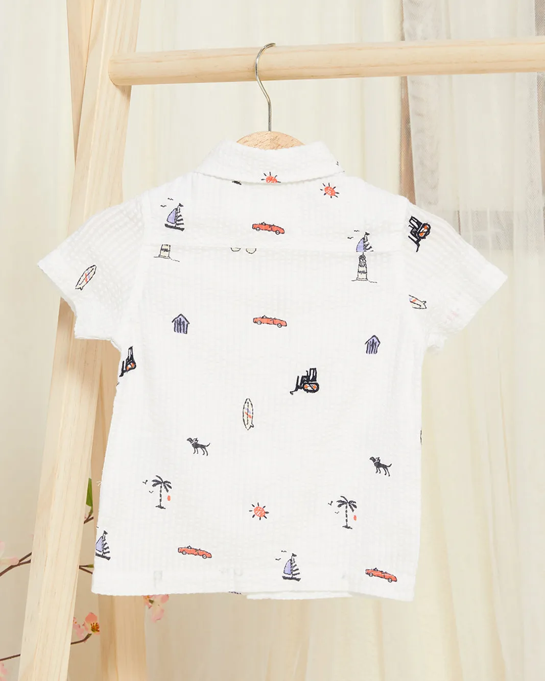 Infant Boys White Seersucker Printed Shirt sold by Redtag product image thumbnail 3