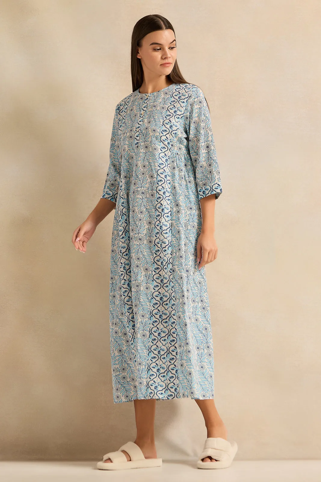 Women Teal Lurex Printed Nightgown sold by Redtag product image thumbnail 4