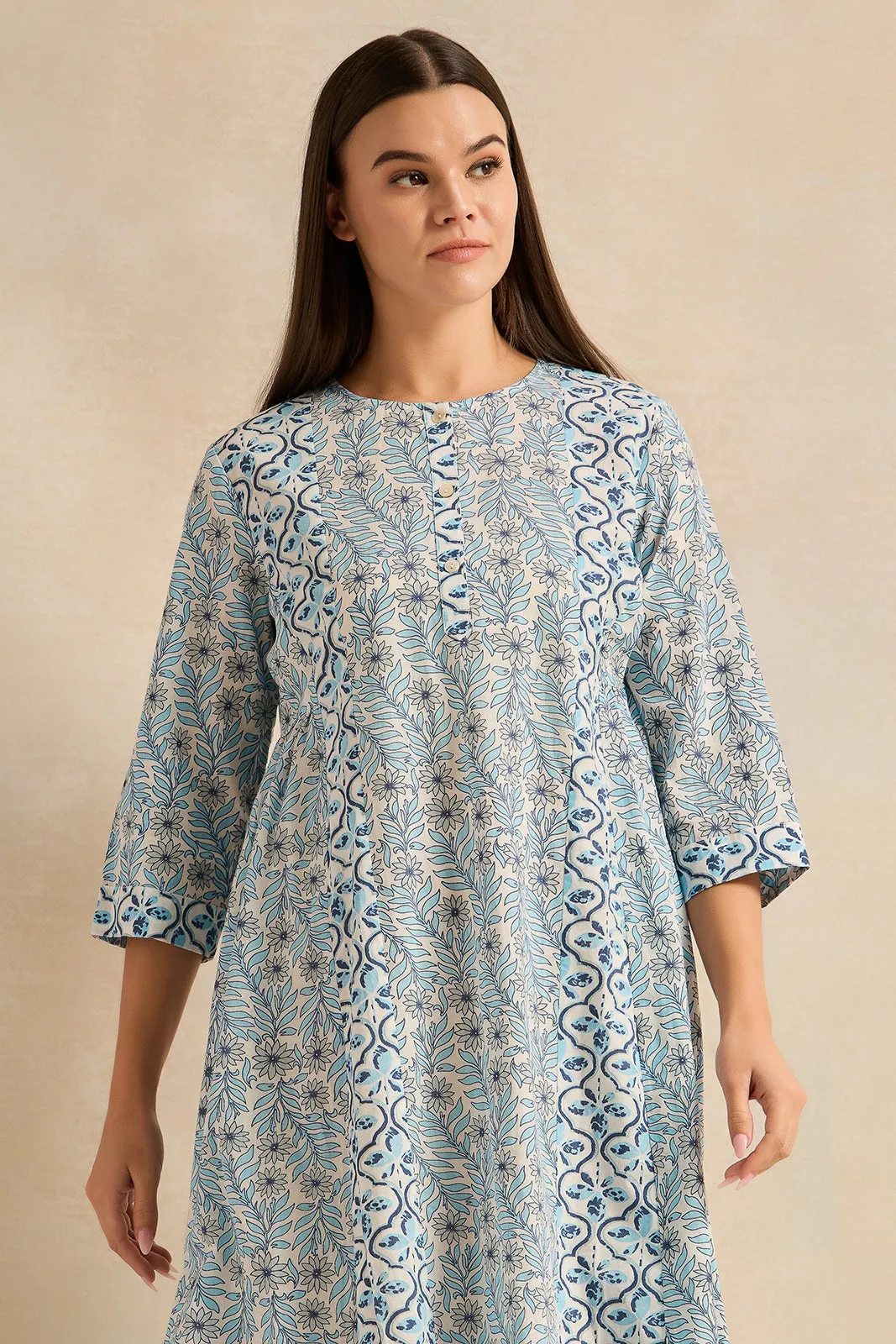 Women Teal Lurex Printed Nightgown sold by Redtag product image thumbnail 2