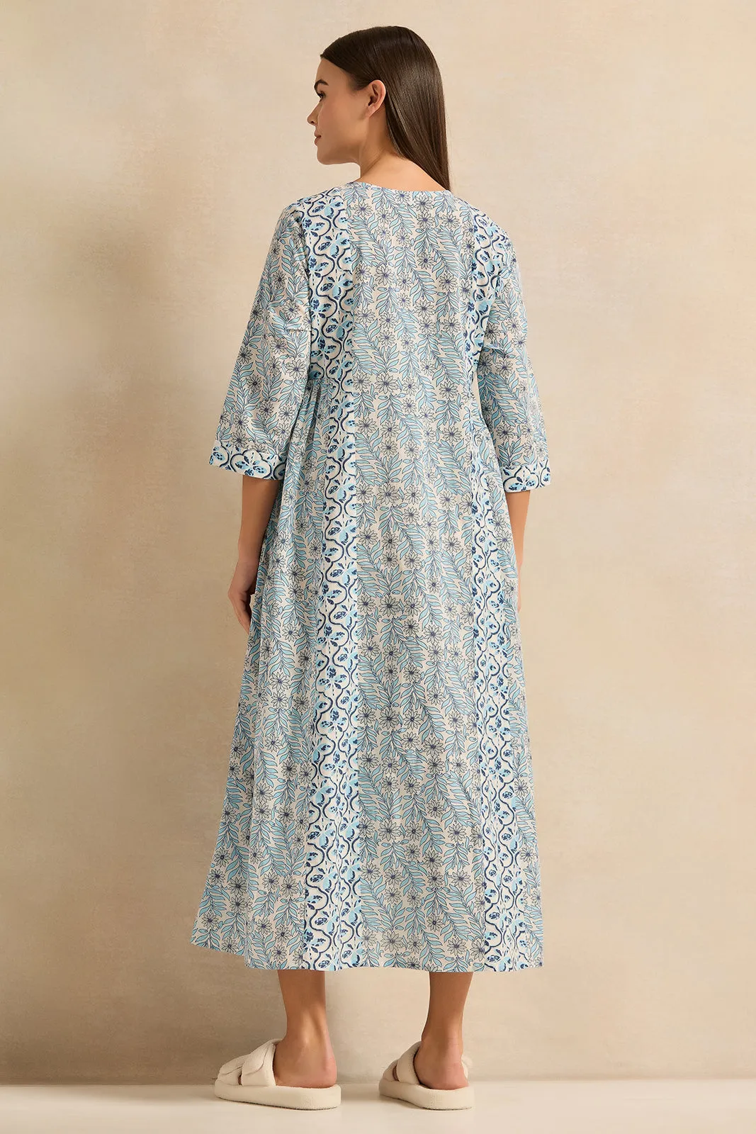 Women Teal Lurex Printed Nightgown sold by Redtag product image thumbnail 3