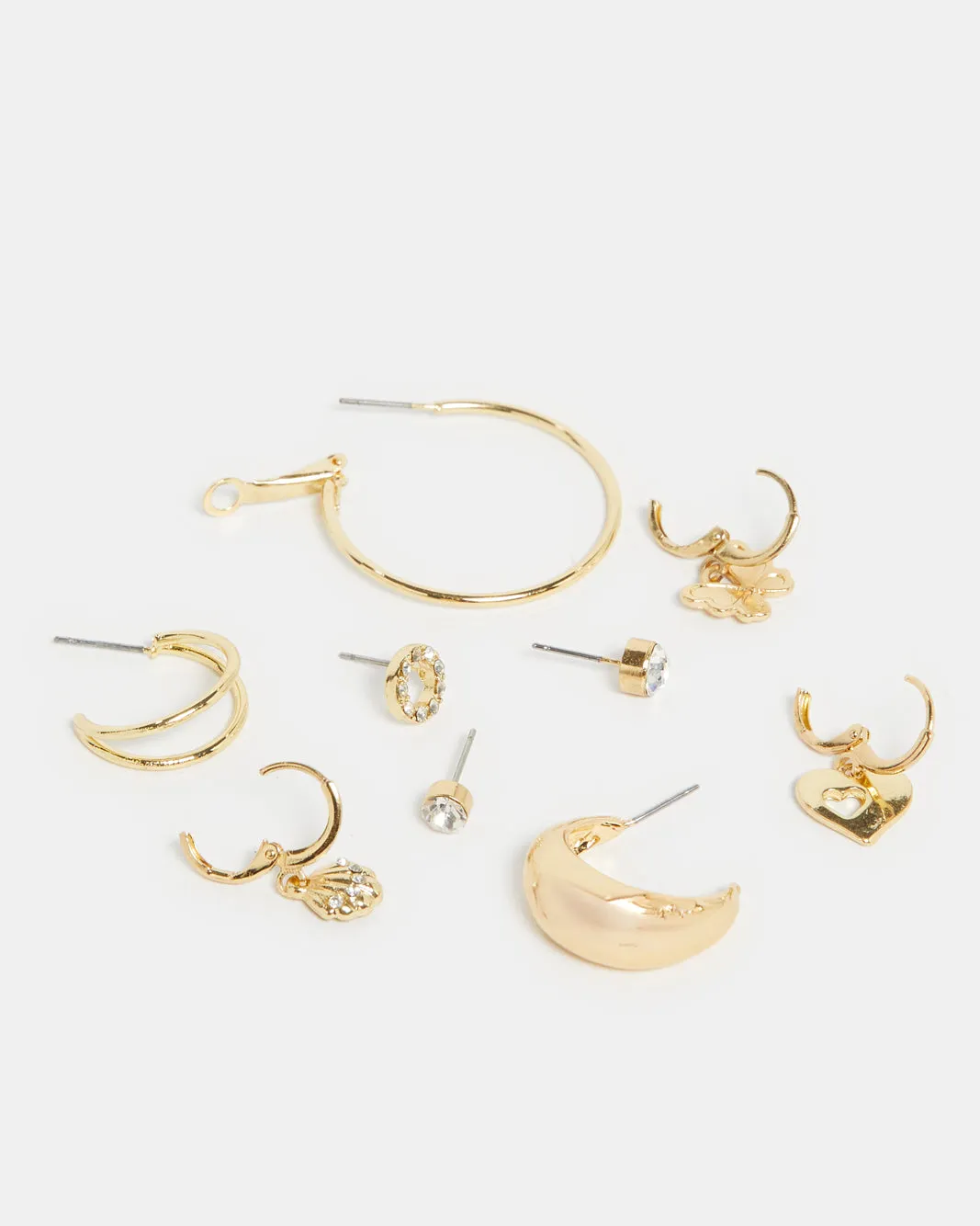Women Gold Embellished Earring Set (9 Pairs) sold by Redtag