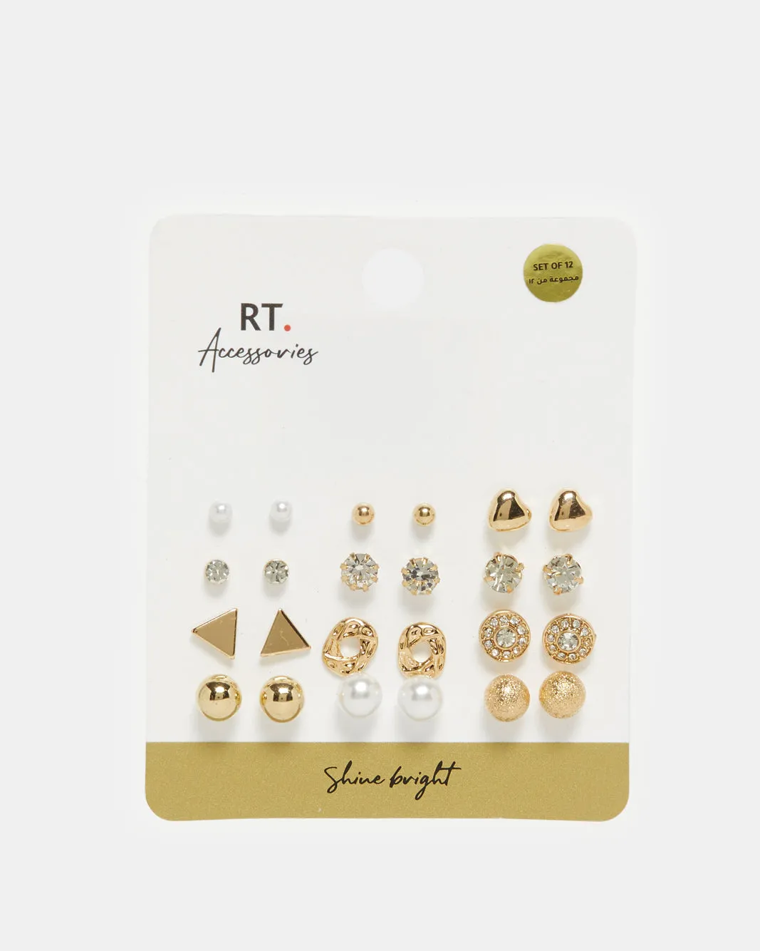 Women Gold Embellished Studs Set (12 Pairs) sold by Redtag