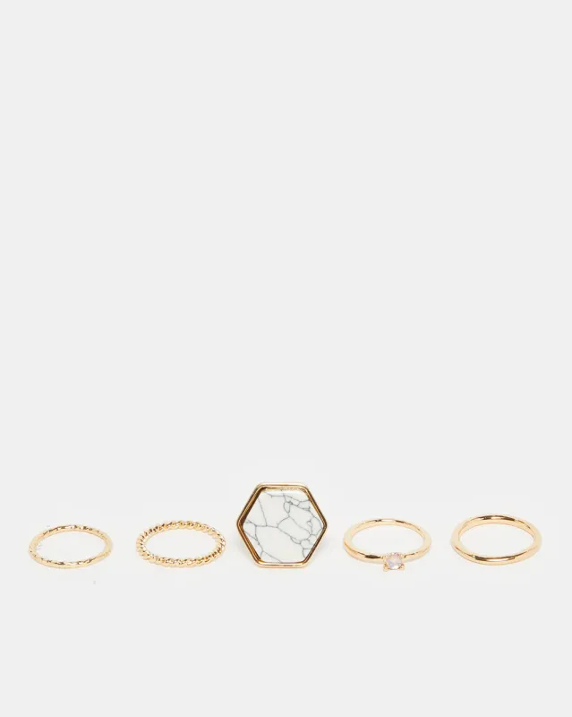 Women Gold Embellished Ring Set (5 Piece) sold by Redtag