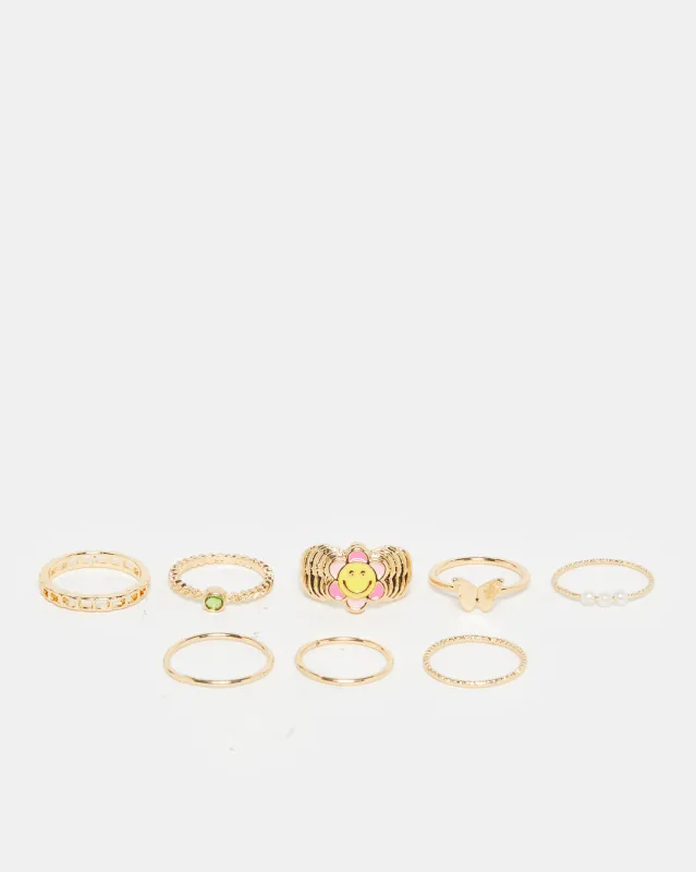 Women Gold Embellished Ring Set (8 Piece) sold by Redtag
