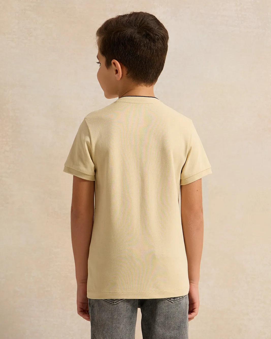 Boys Beige Mandarin Collar Polo Shirt sold by Redtag product image thumbnail 3