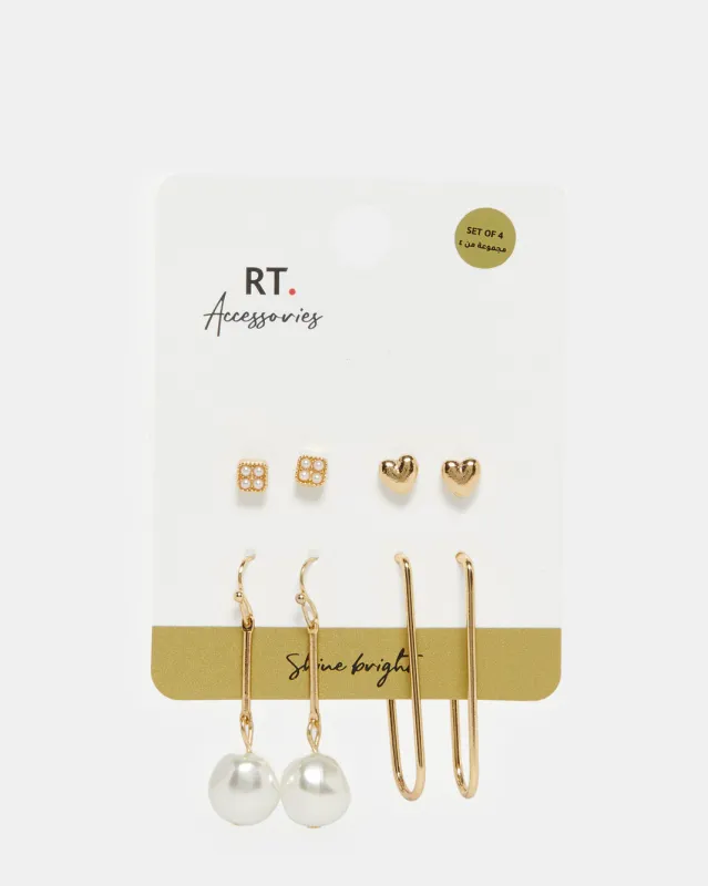 Women Gold Embellished Studs (Pack of 4) sold by Redtag