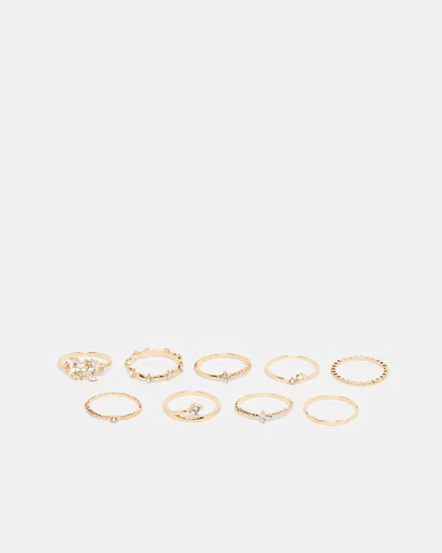 Women Gold Embellished Ring Set (10 Piece) sold by Redtag