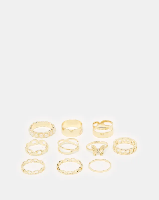 Women Gold Embellished Ring Set (10 Piece) sold by Redtag
