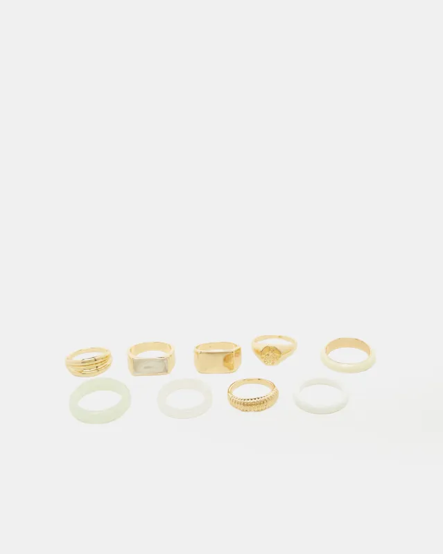 Women Gold Embellished Ring Set (9 Piece) sold by Redtag