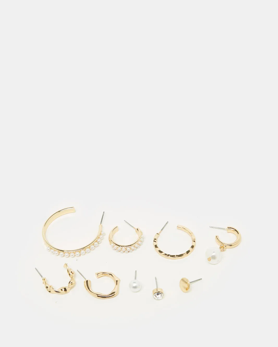 Women Gold Embellished Earring Set (9 Pairs) sold by Redtag